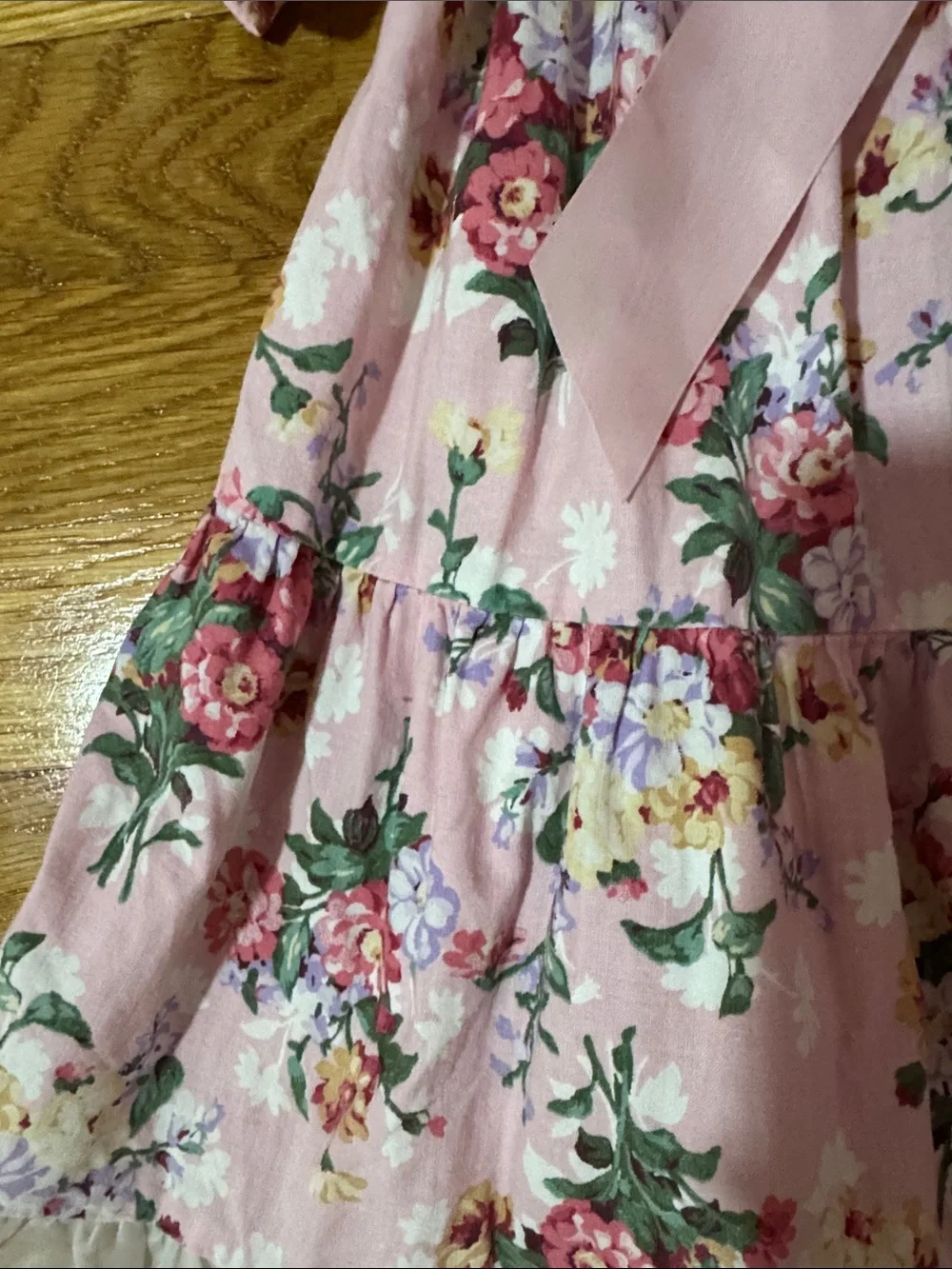 Vintage Pink Floral Baby Dress with White Collar and Bow